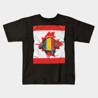 Romania Flag Canadian Flag Ripped - Gift for Romanian From Romania Kids T-Shirt